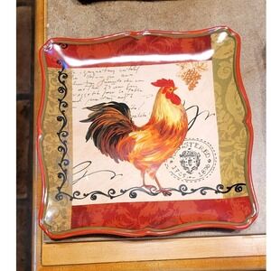 Certified International Tuscan Rooster Square Plate Gladding Farmhouse Kitchen